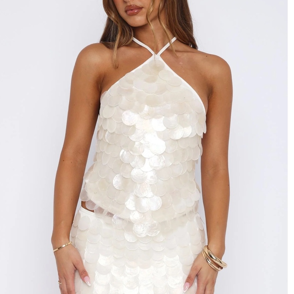 White Fox Boutique Cream Sequin Halter Top